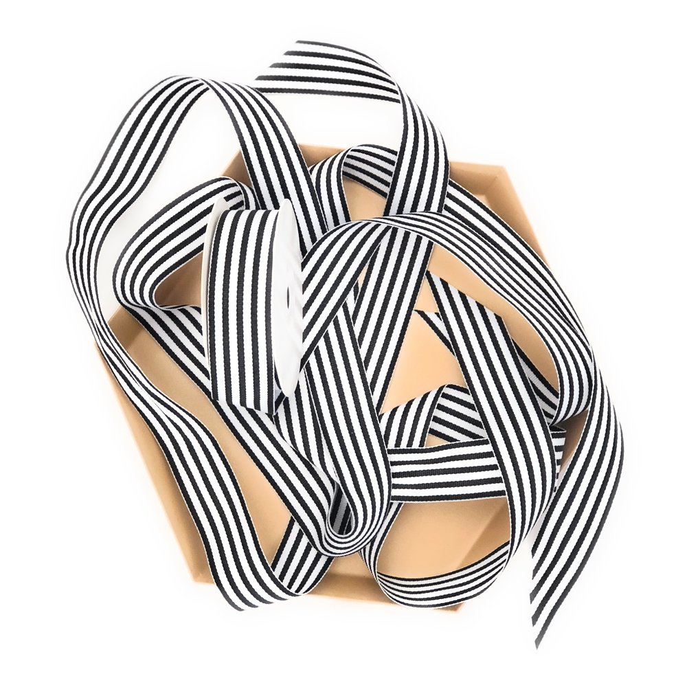 Black and White Striped Grosgrain Ribbon 1 Inch 10 Yards | Striped