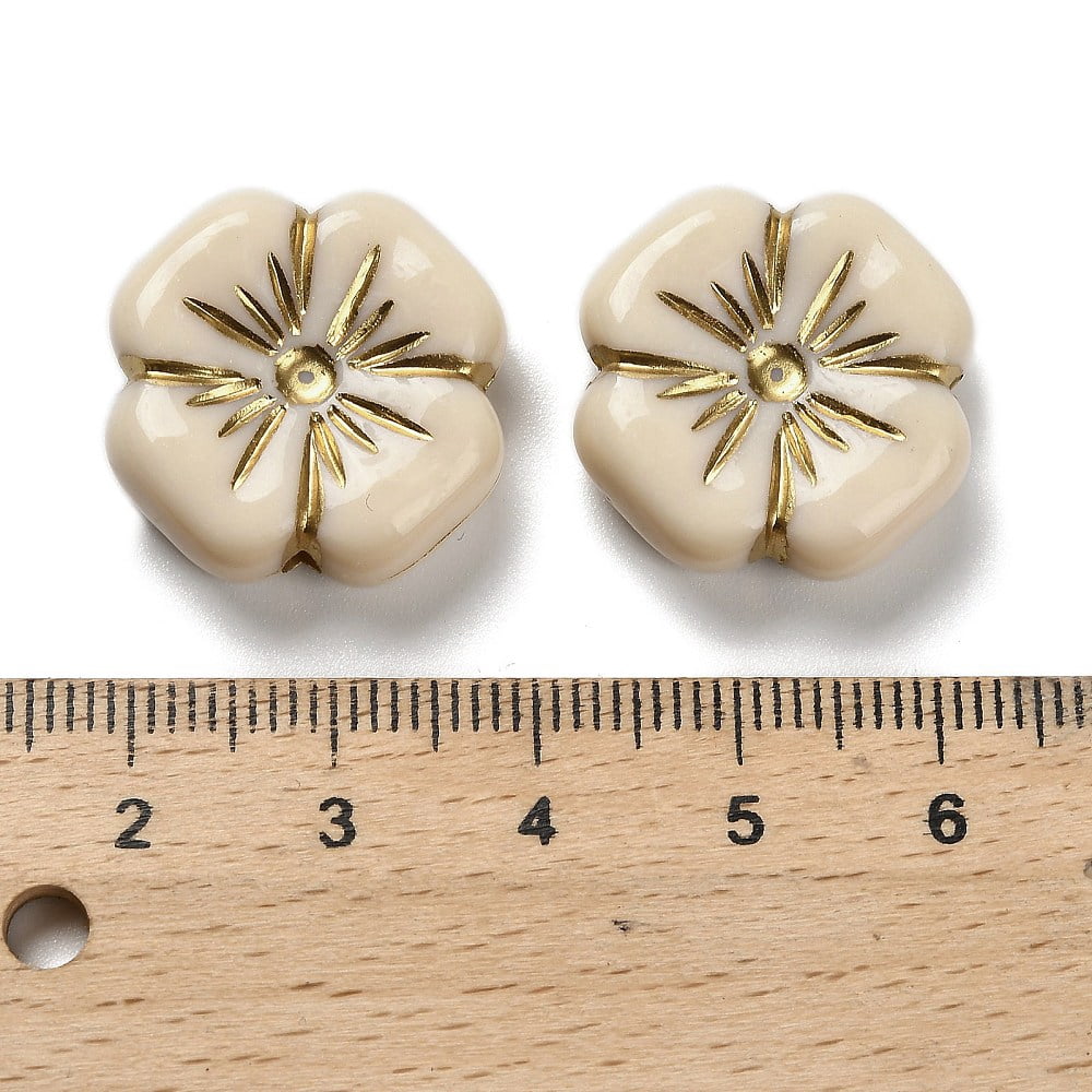 Transparent Acrylic Beads Flower Golden Metal Enlaced Bisque 19.5x19.5x7mm Hole: 1.8mm about 230pcs/500g