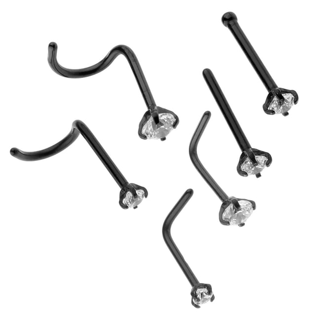6 Piezas de Acero Inoxidable Sunnimix Zircon Crystal CZ Tornillo Curved Nose Negro Anillo Perforador de Botón de Nariz