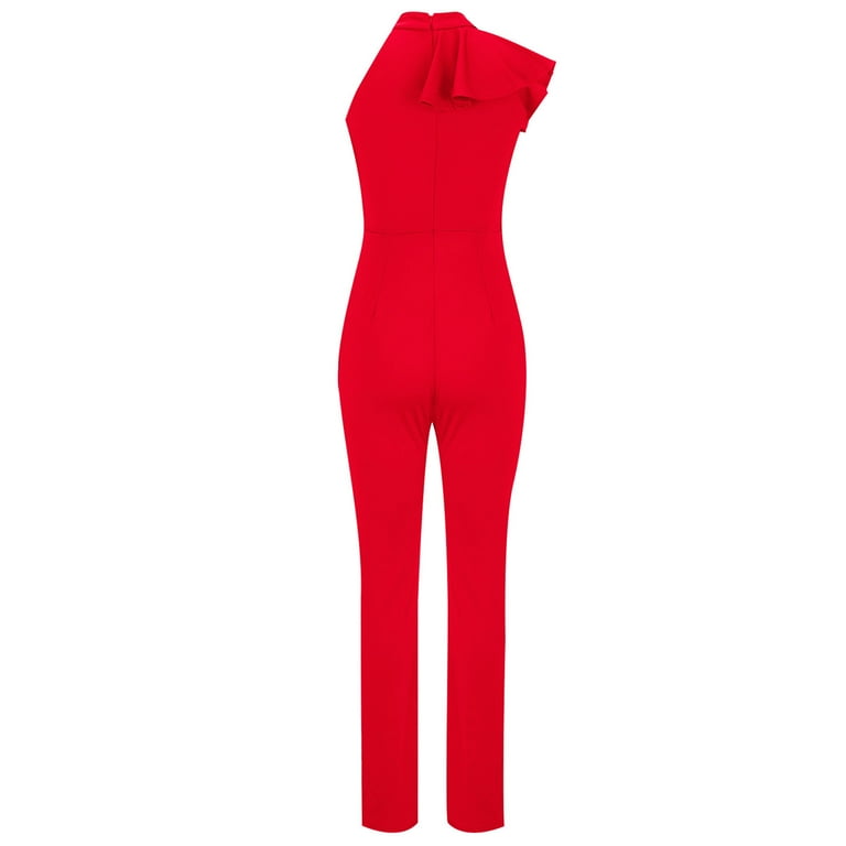 Jumpsuit for Women Cold Shoulder Rompers Ruffle Sleeveless Elegant