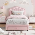 thumbnail image 1 of Eastvita Twin Upholstered Bed Frame Storage Drawer/Smart LED Headboard - ' Platform Bed with Wooden Slat Support/No Box Spring/Easy Assembly/All Pink, 1 of 6