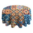 thumbnail image 4 of Multicolor Ethnic Geometric Patchwork Pattern Round Tablecloth 60"x60",Wrinkle Wipeable Table Cloth for Kitchen Dining Room Picnic Patio Party, 4 of 6