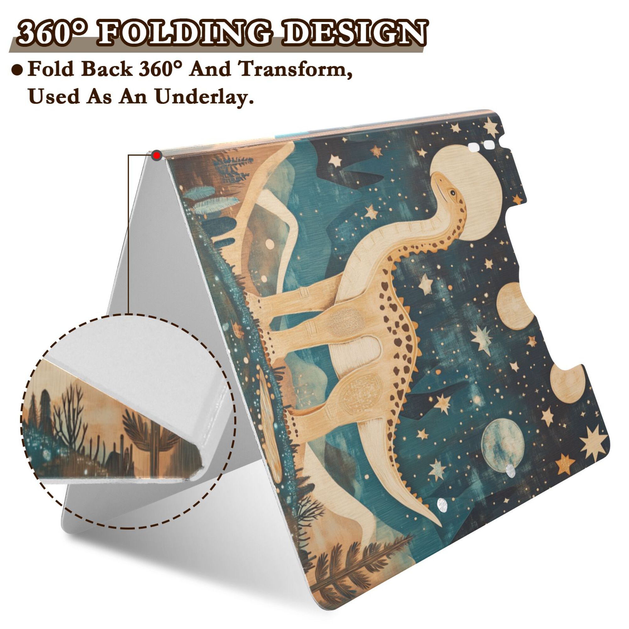 FORMRS A4 Clipboard Folder with Pen Holder Horizontal Foldable School Office Binder, Dinosaur at Night