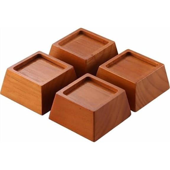 Wood Bed Risers 2 Inch, Premium Pine Furniture Risers - Sturdy, Stylish and Space Saving 2" Bed Lift for Sofa, Desk and More - 4-Pack (Brown Wood, 2 Inch)