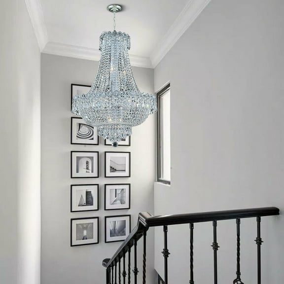 Fichiouy Empire Crystal Chandelier 12 Light Ceiling Light Pendant Lamp Fixture Silver E12