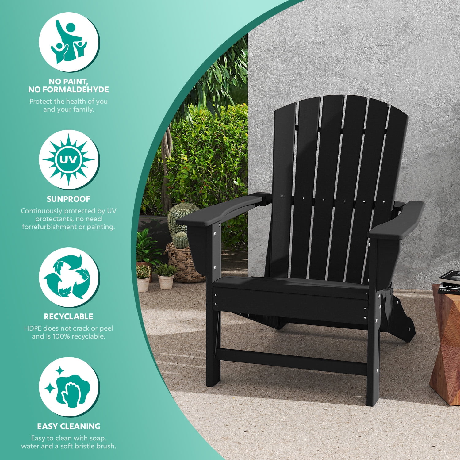 Hidpriva Set of 2 Adirondack Chairs, HDPE Weather Resistant Outdoor Chair w/ 400LBS Capacity for Patio, Garden and Fire Pit,Black