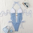 thumbnail image 6 of Hduncf Women's 2 Piece Tankini Sets Halter Swimsuits Textured Backless Tie Side Bathing Thong Bottoms Swimsuit Blue M, 6 of 7