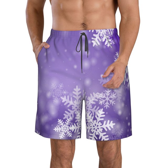 Balery Snowflakes Traje de Baño Estilo Hawaiano para Hombre, Shorts de Secado Rápido con Bolsillos-XX-Large