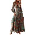 thumbnail image 3 of Vestido De Mujer Bohemio vestido largo botón dama Maxi vestido estampado manga acampanada traje de playa Cgtredaw Naranja Xl para Mujer, 3 of 6