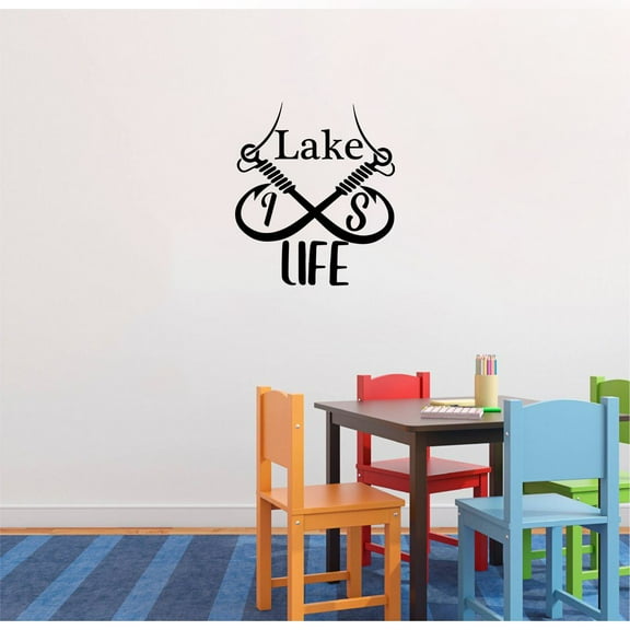 Lake Life Fish Fishes Relax Quote Lake House Cabin Fishing Scenery Vacation Quotes Wall Decal Sticker Vinyl Art Mural for Girls / Boys Home Room Walls Bedroom House Decor Decoration (20x20 inch)
