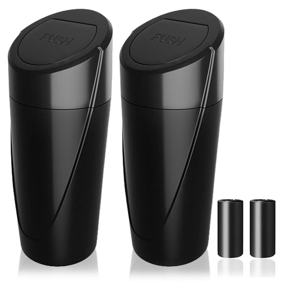 2pcs Car Trash Can Bin With 2 Rolls Trash Bags- Abc Material Car Garbage Can Cup Holder - Black Mini Leakproof Vehicle Trash Garbage Can Bin -car Organizers And Storage For Front Back Seat Accessories