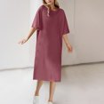 thumbnail image 2 of Busydd Womens Dress Round Neck 1/2 Sleeve Spring Summer Dresses Solid Color Loose Midi Dress Trendy Casual T-Shirt Sundress, 2 of 6