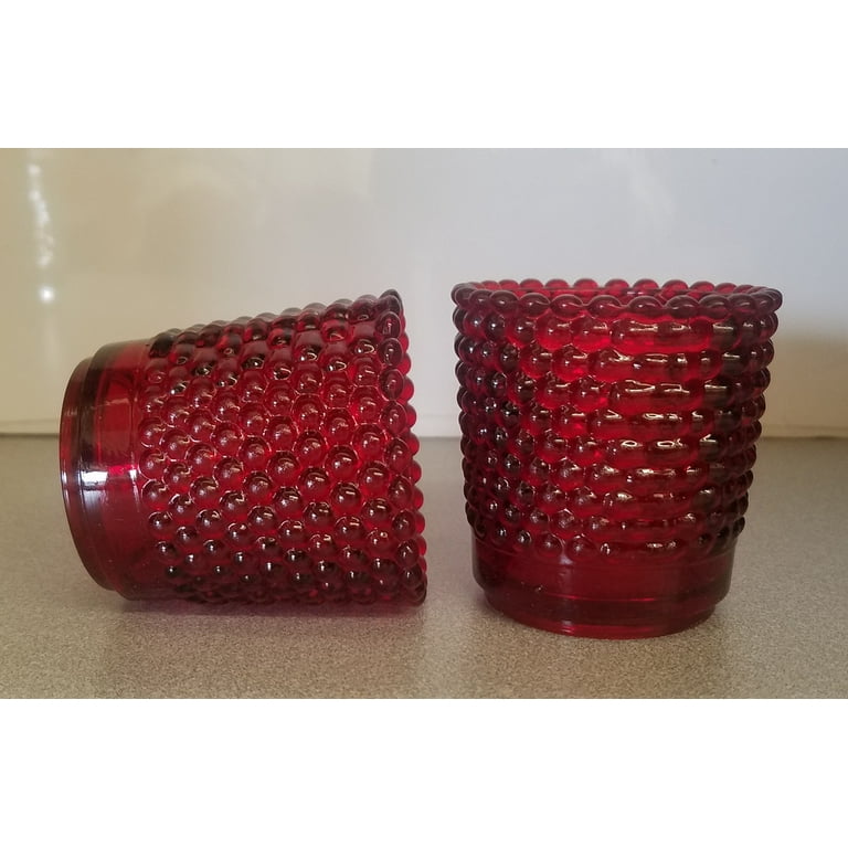 Vintage Hobnail Votive Candle Holder Red Translucent SET of 2