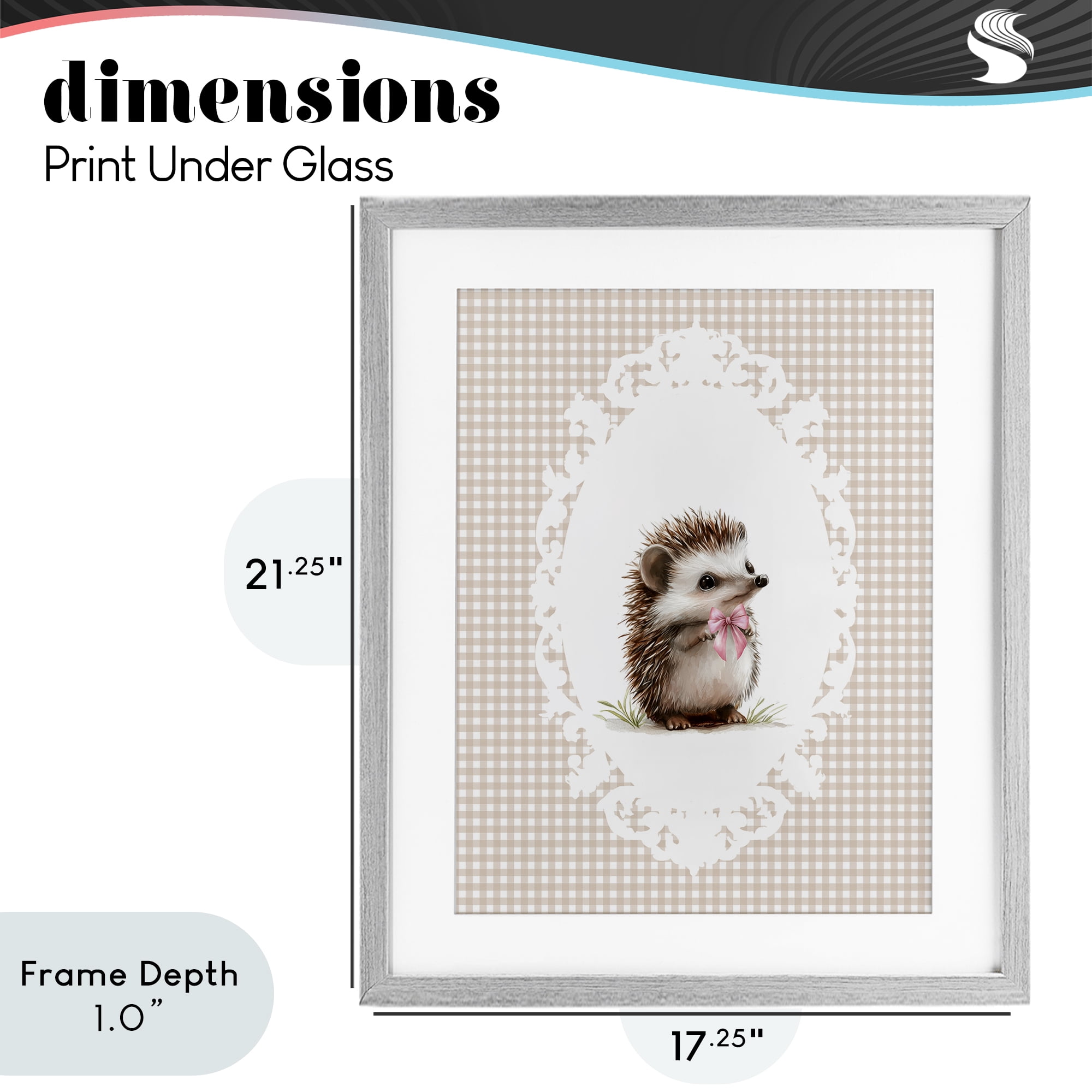 Stupell Industries Vintage Bow Hedgehog on Gingham Gray Framed Print Under Glass, design by Christine Simpson Art
