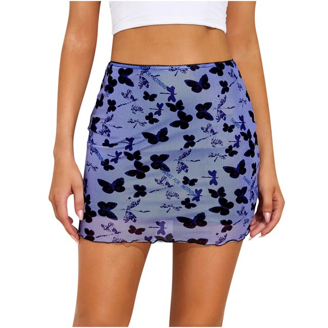 Jupe Mini Sexy pour Femmes Taille Haute en Maille Imprimée Robe d'Été Double Couche Décontractée Slim Plage Fête Jupe Courte