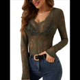 thumbnail image 2 of Blusa de Larga con Cuello Redondo y Encaje de con Bordado Floral para Mujer Verde Oliva XL, 2 of 10