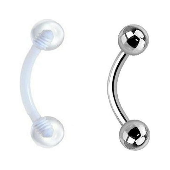 Eyebrow Ring 16G Anodized Curved Barbell & 18G Clear Retainer 8mm 2pcs Rose Gold or Silver
