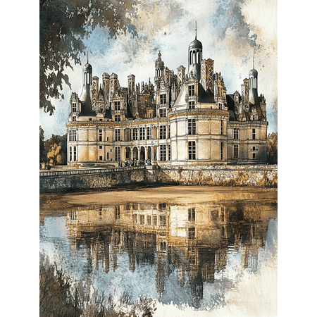 Chateau de Chambord Castle Canvas Painting/Wall Art,Suitable for Living Room,Bedroom,Office,Hotel,Restaurant Decoration.