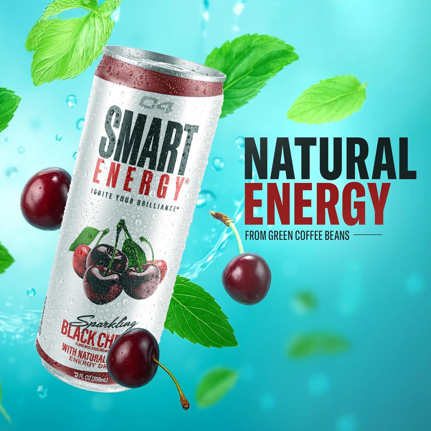 C4 Smart Energy Drink – Boost Focus and Energy with Zero Sugar, Natural Energy, and Nootropics - 200mg Caffeine - Black Cherry (12oz Pack of 12)