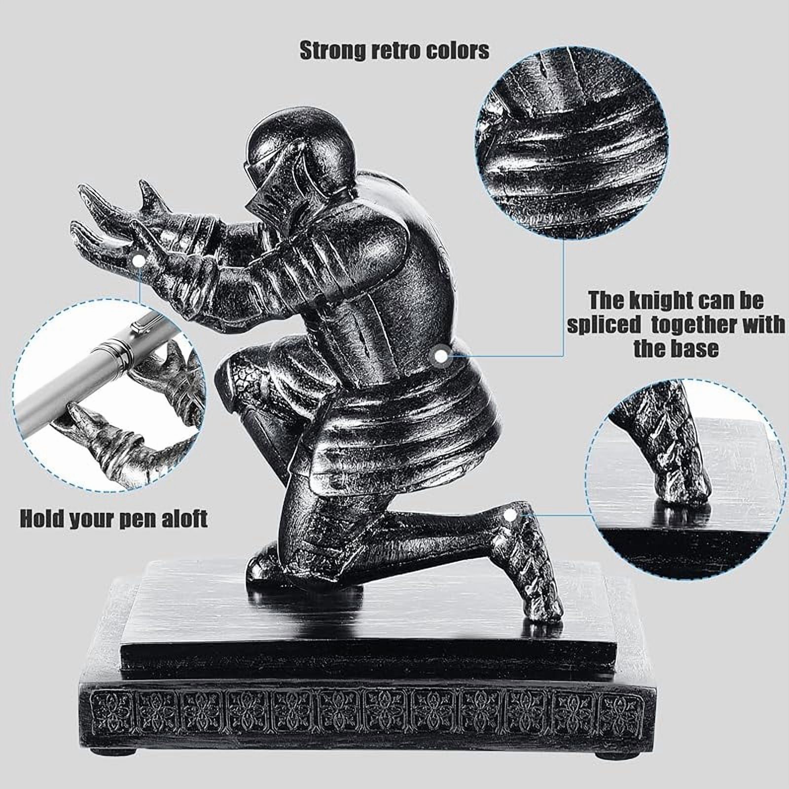 Knight Pen Holder with 2 Pens Resin Desk Organizers and Accessories Funny Executive Pen Stand Fancy Cool Office Gadgets Cool Desk Decorations for Men Home Supplies(Classic,Iron)