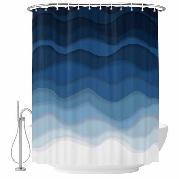 Navy Blue Ombre Shower Curtain, Modern Moire Wave Gradient Washable Shower Curtains for Bathroom Bathtubs, Waterproof Quick-Dry Bath Curtain with Hooks & Grommets, Narrow 60"x72"