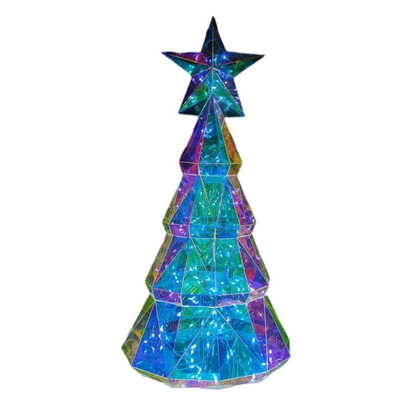 15in Holographic LED Christmas Tree – USB-Powered Light-Up Desktop Holiday Decoration with Gift Box for Home, Office, Tabletop & Kids Room