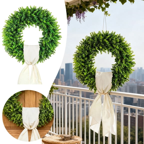 Christmas Deocrations Boxwood Bow Wreath 20 Inch Artificial Spring Wreath for Front Door, Farmhouse Wedding Green Year Round Indoor Outdoor Christmas Summer Decor, Plastic