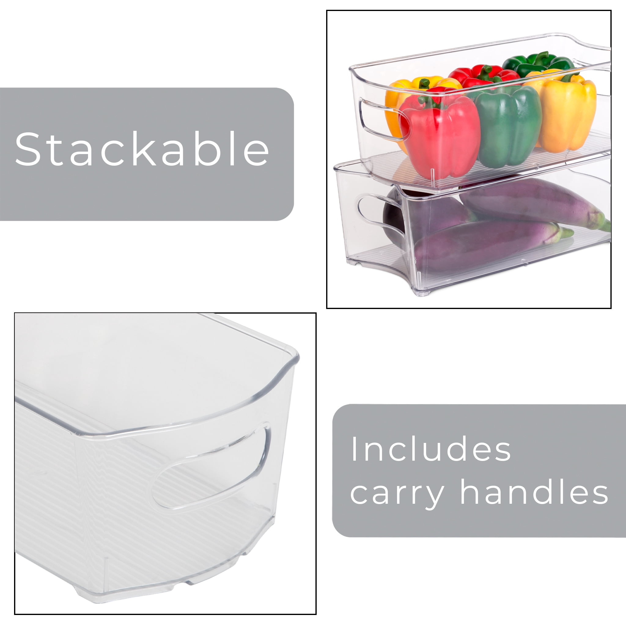 Smart Design Stackable Clear Refrigerator Storage Bin with Handle - 8 Pack - 6 x 12 inch
