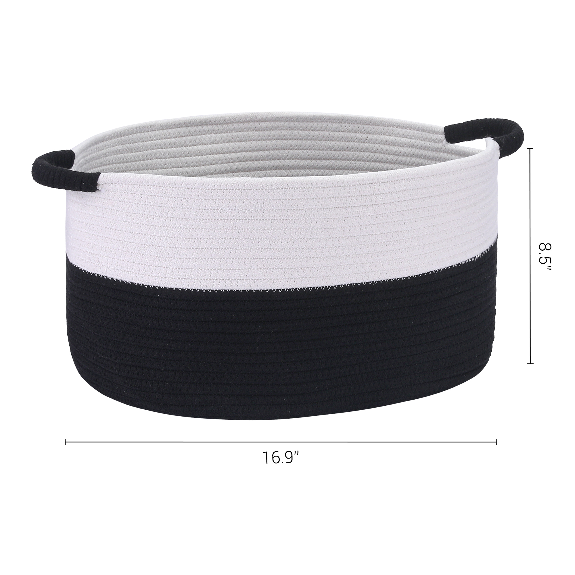 Unique Bargains Woven Storage Basket Bin with Handles White/Black 17*12.5*8.5in