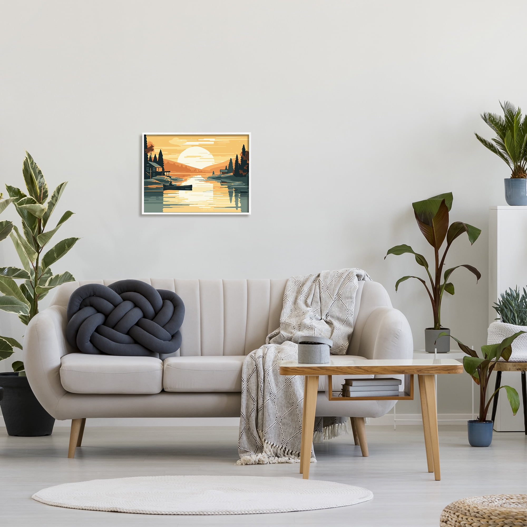 Stupell Industries Sunrise Lake Scenery Landscape Painting White Framed Art Print Wall Art, 20 x 16