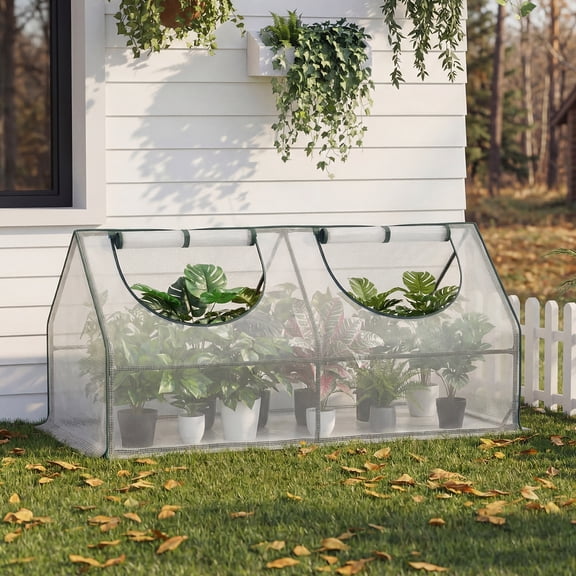 GENTINGBRO Mini Greenhouse with 2 Zipper Doors, Water-Resistant, UV-Protected for Flowers, Vegetables, and Herbs, Green