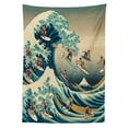 thumbnail image 2 of Ambesonne Japanese Wave Tablecloth Rectangular Table Cover, Surfers Ukiyo-e Ocean, 60"x90", Seafoam Blue Eggshell, 2 of 3