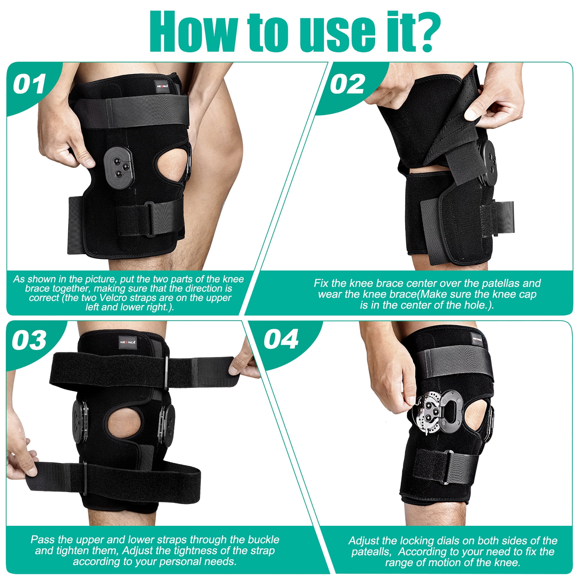 NEENCA Hinged Knee Brace for Men Women, Knee Braces for Knee Pain,Adjustable Knee Immobilizer with Side Stabilizers of Locking Dials