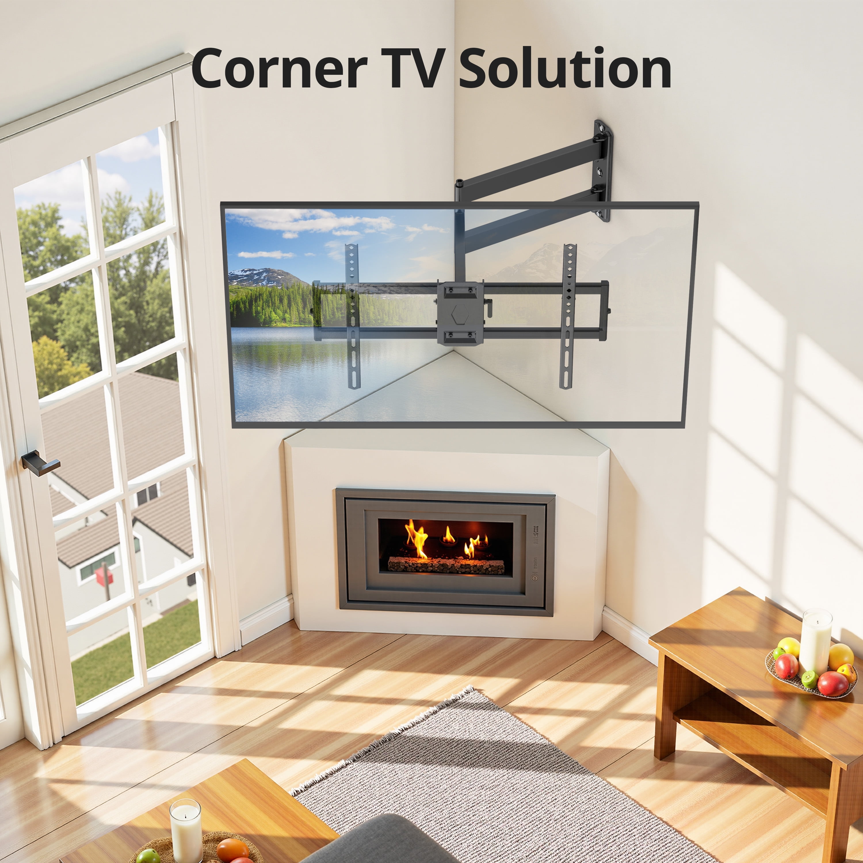 USX MOUNT Corner Full Motion TV Wall Mount for 32-80" TVs, 32.37" Extension, Swivel Tilt Arm, Max VESA 600x400mm, Holds 100 lbs