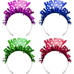 Happy Birthday Foil Tiaras with Fringe, 4 count