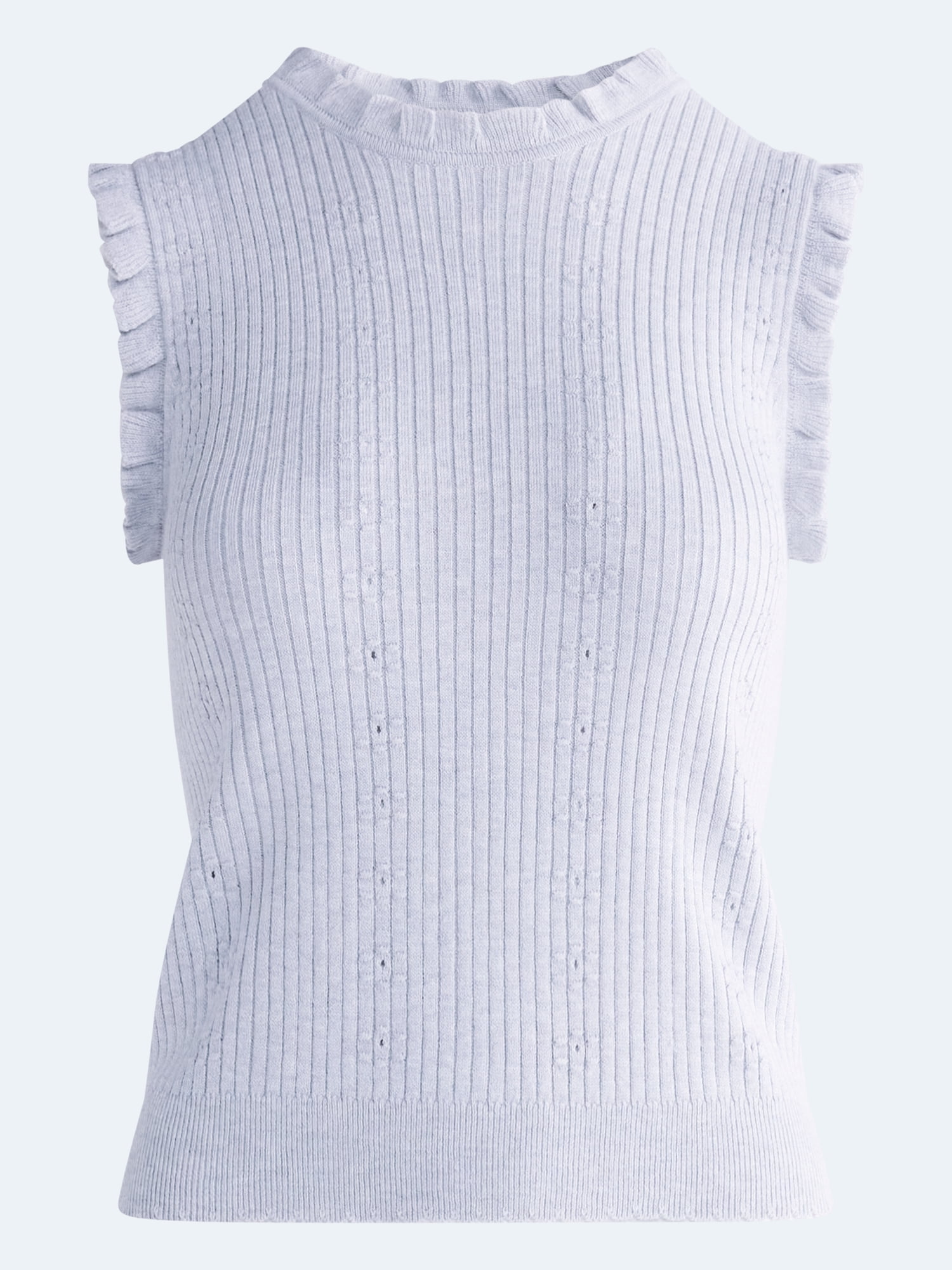 Free Assembly Women's Ruffle Trim Pointelle Sweater Shell, Lightweight, Sizes XS-XXL