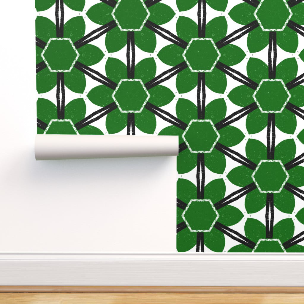 Peel-and-Stick Removable Wallpaper Mid Century Bold Retro Mod Geo Modern Green 