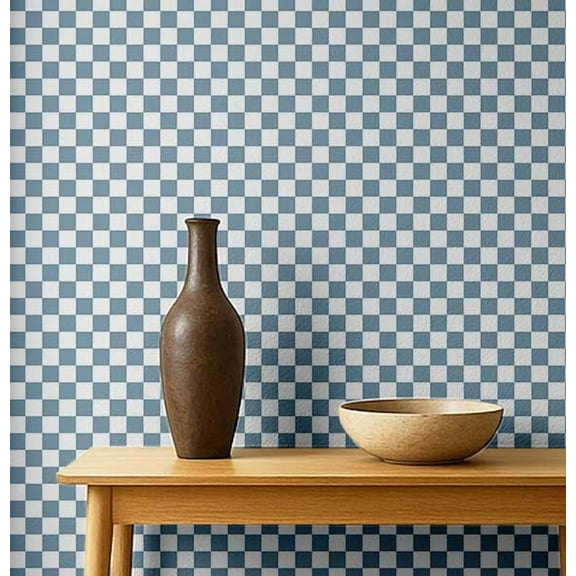 S4Sassy Peel & Stick Vinyl Wallpaper, Urban Chic Checkerboard Print Contact Paper Waterproof - Blue, 25"x120", Removable Modern Wall Covering for Home Decor in Bedrooms & Living Areas