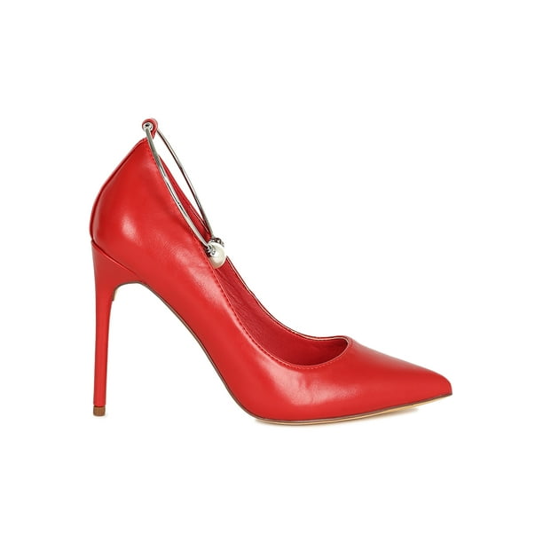 solid pearl decoration ankle strap stiletto heels