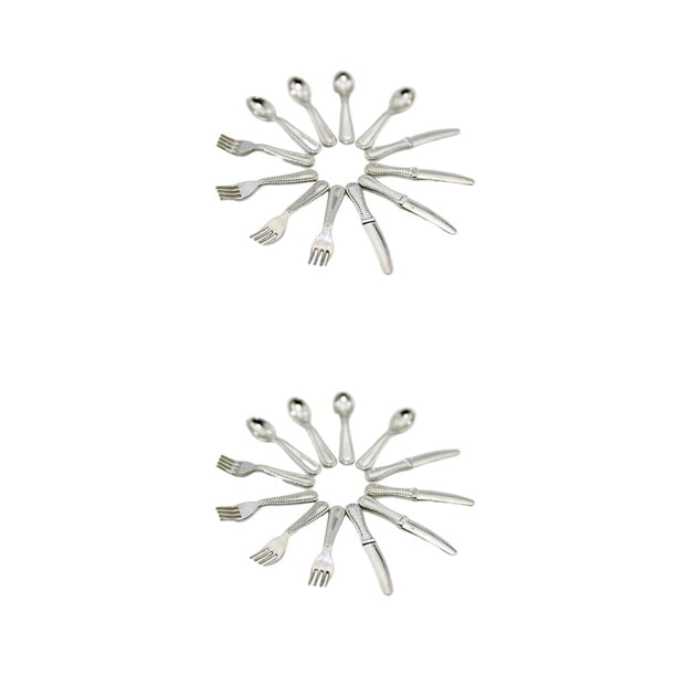 Vogacara 12 Uds. Platos en miniatura tenedor cuchara pequeña simulación vajilla modelo KitchenToys regalo significativo para niños niñas A-plata 2piezas