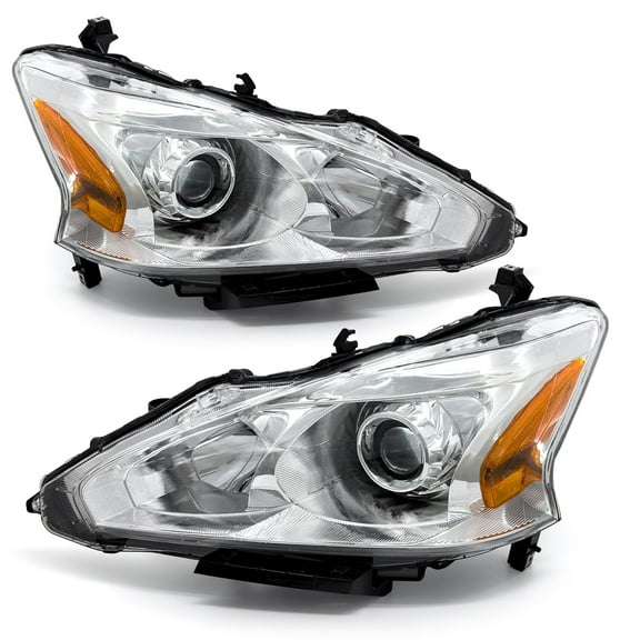 ADCARLIGHTS 2013 2014 2015 Nissan Altima Headlight Assembly Only fit 4Door Clear Lens Chrome Housing with Amber Reflector Headlamp Replacement Left and Right Pair(Does Not Fit Xenon/HID)