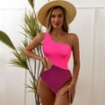 thumbnail image 4 of Traje de baño sexy de un solo hombro de color rojo rosa para mujer, traje de baño creativo abierto de lado, 4 of 5