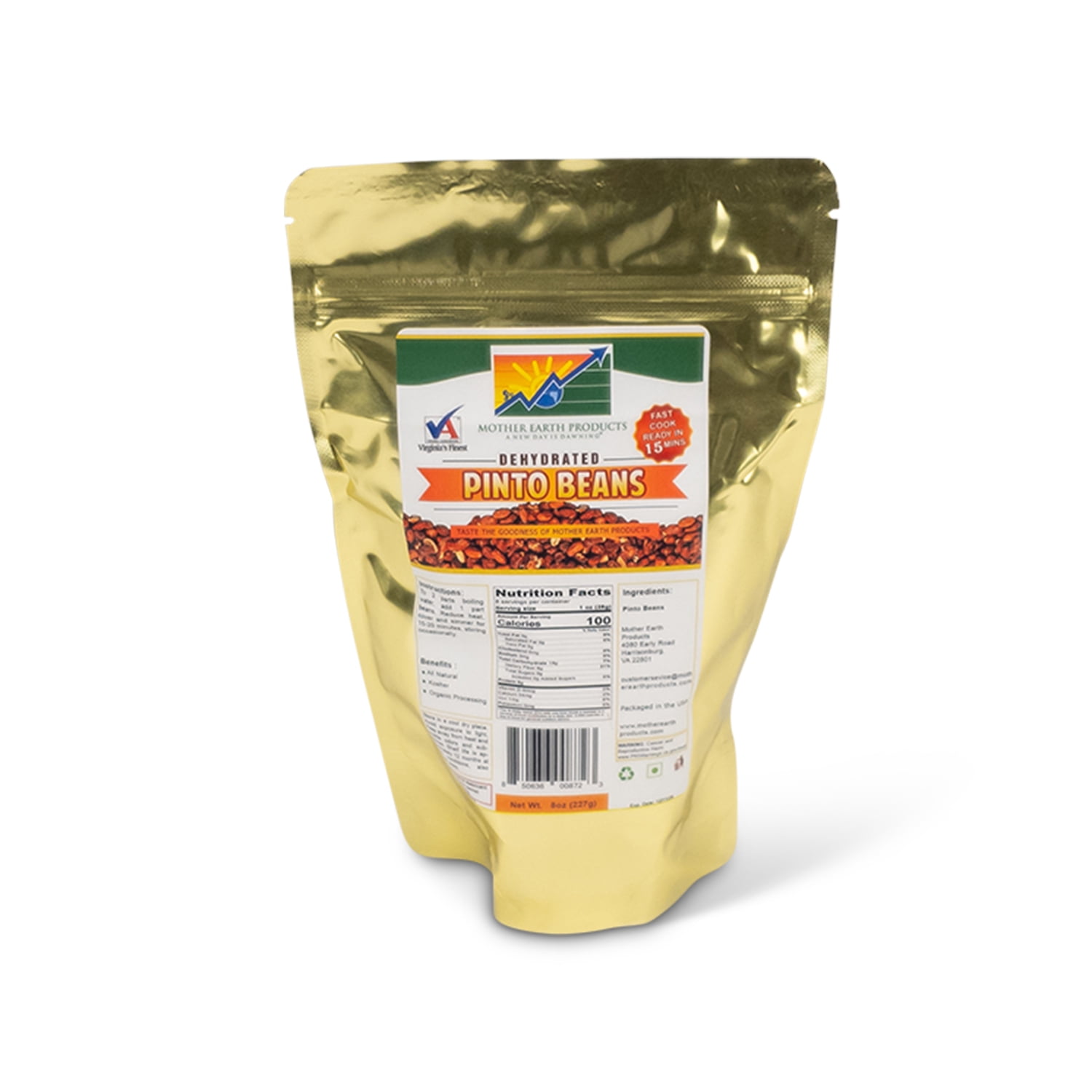 Dehydrated Pinto Beans, 2 full cup Mylar Bag
