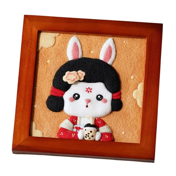 Kit de fieltro de lana con aguja para hacer tú mismo, adorno de regalo con marco de fotos, suministros de arte y manualidades con espuma E