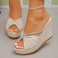 thumbnail image 2 of Fiaer Wedges Rhinestone Platform Sandals for Women Summer Bow Plus Size Open Toe Sandals Vacation Beach Boho Sandals Beige 8, 2 of 9