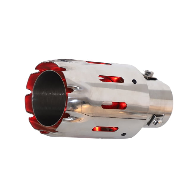 Unique Bargains Car Exhaust Tip Tail Pipe with Red LED Lights Adjustable 1.2-2.2Inch Inlet 6.7Inch Length Silver Tone