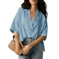 thumbnail image 1 of Blouse Décontractée Habillée pour Femmes Manches Courtes Col en V Chemise de Travail Bleu Ciel TTG, 1 of 8
