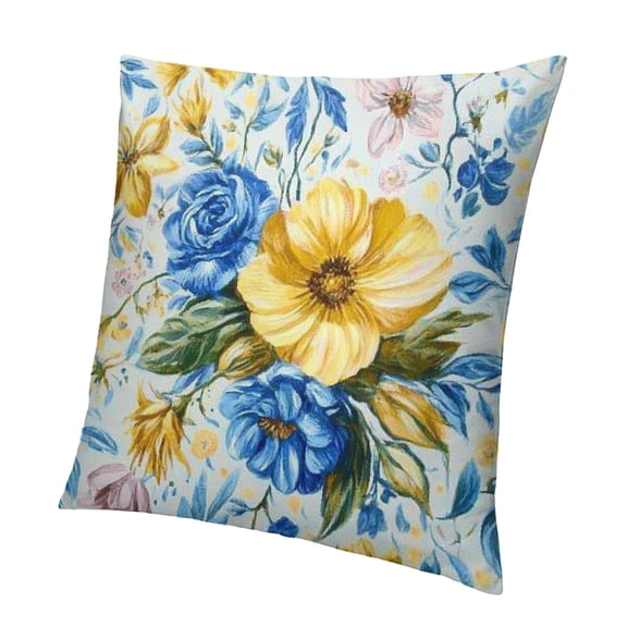Autua Blue and Yellow Floral Bird Pillow Covers Decorative Outdoor Throw Pillows Abstract Pillowcases Cushion Cover for Sofa Bed Couch Living Room Home Decor 12x12in