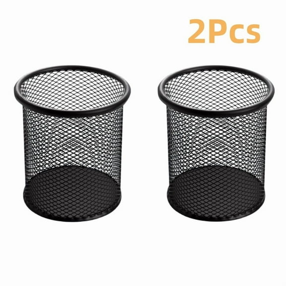 2Pcs Black Pen Holder Cup for Desk, Pencil Cup Holder, Black Wire Mesh Pen Cup for Desk Office Pen Organizer ,Circle