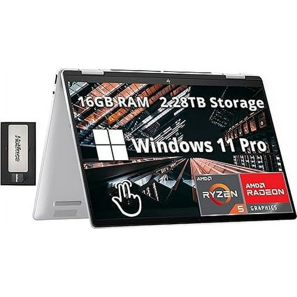 HP Envy x360 2-in-1 14" WUXGA Touchscreen Laptop, AMD Ryzen 5 8640HS, 16GB LPDDR5, 2.28TB Storage(2TB SSD+288GB Docking Station Set), AMD Radeon Graphics, Backlit Keyboard, Win 11 Pro, Silver